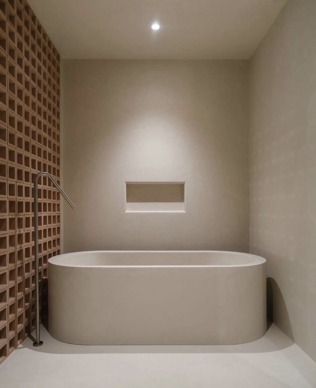 Micro cement bathroom with freestanding tub
